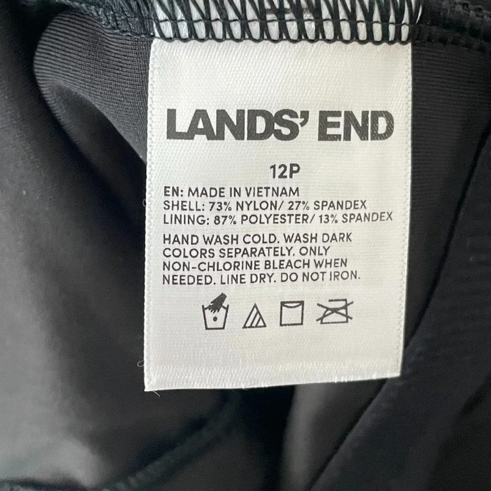 Lands' End Tugless V Neck‎ High Leg One Piece Swimsuit 12P Black NWOT